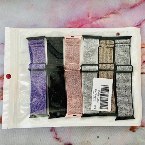 NWT SET OF 6 METALLIC Apple Watch Adjustable Elastics Replacement Wristbands - Picture 2 of 4